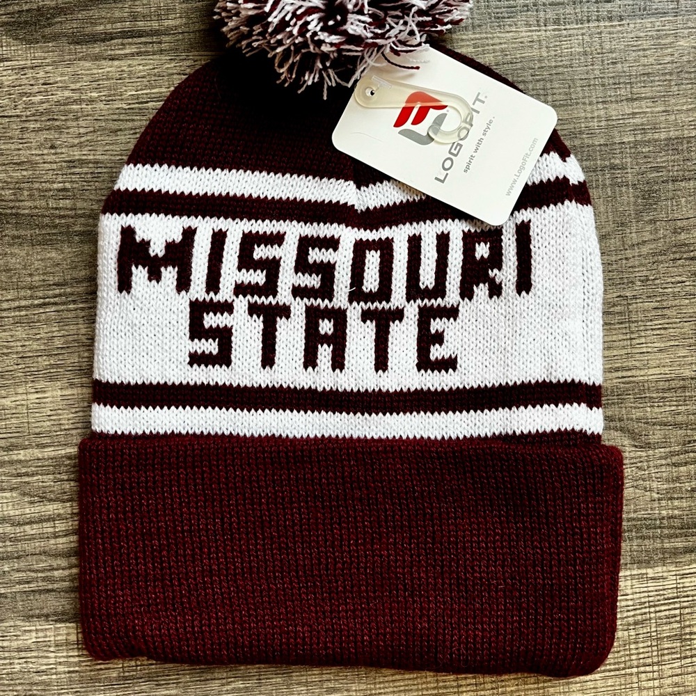 NEW Missouri State Bears MSU Maroon White Pom Stocking Cap Beanie Hat Adult